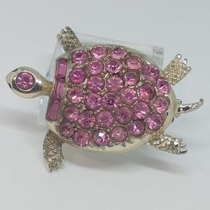 * vintage Pell pink rhinestones turtle brooch pin